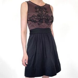 Anthropologie LeifNotes Tactile Lace Corduroy Frock Dress Embroidered Chest Sz 4